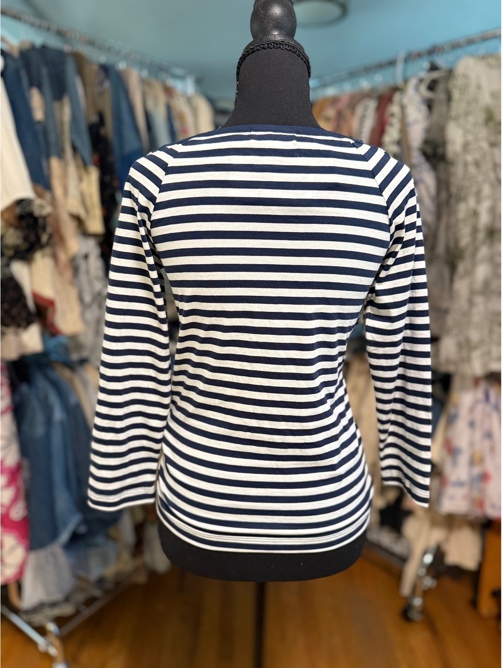 NATION LTD Danika Scoop Neck Tee Navy City Stripe Pima Cotton NWT - Picture 3 of 5